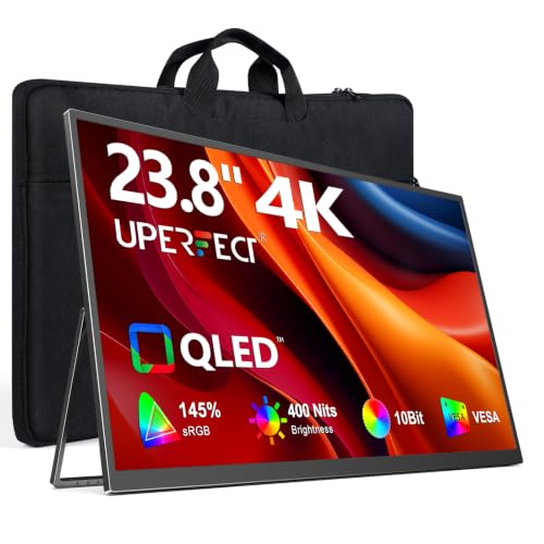 Image of UPERFECT Portable Monitor 4K 24 inch QLED, 400 Nits 145% sRGB Large Monitor | 3840 * 2160 UHD | USB-C & HDMI | VESA & Stand | Second Screen for Computer, Mini PC, Game Consoles