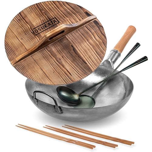 Wok YOSUKATA con utensilios y tapa de 14 pulgadas miniatura 1