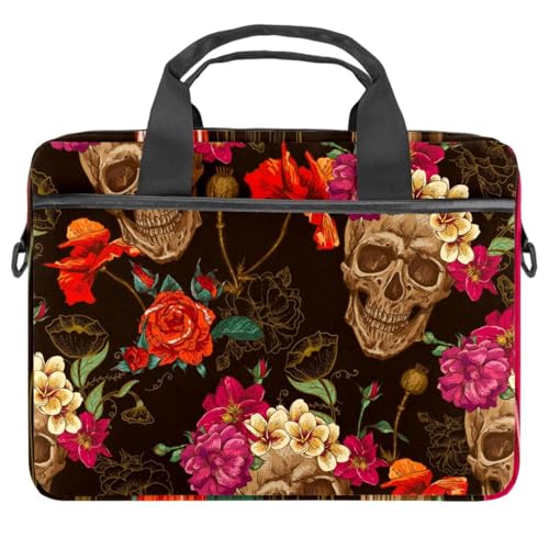 Sacoche ordinateur 13-14.5" anti-rayures motif crâne fleuri original