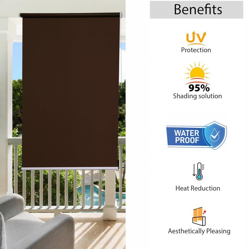 Image of Roller Blinds 300 GSM Polyester Fabric Waterproof & Sun Blockage Corded Roll Up and Down Blinds Curtains for Window, Door, Balcony (Coffee Color 2 X 7 Feet, Pack of 1 Piece)