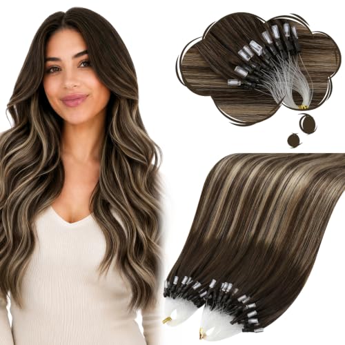 Moresoo Micro Link Hair Extensions Human Hair, Medium Brown Blonde, 22 Inch