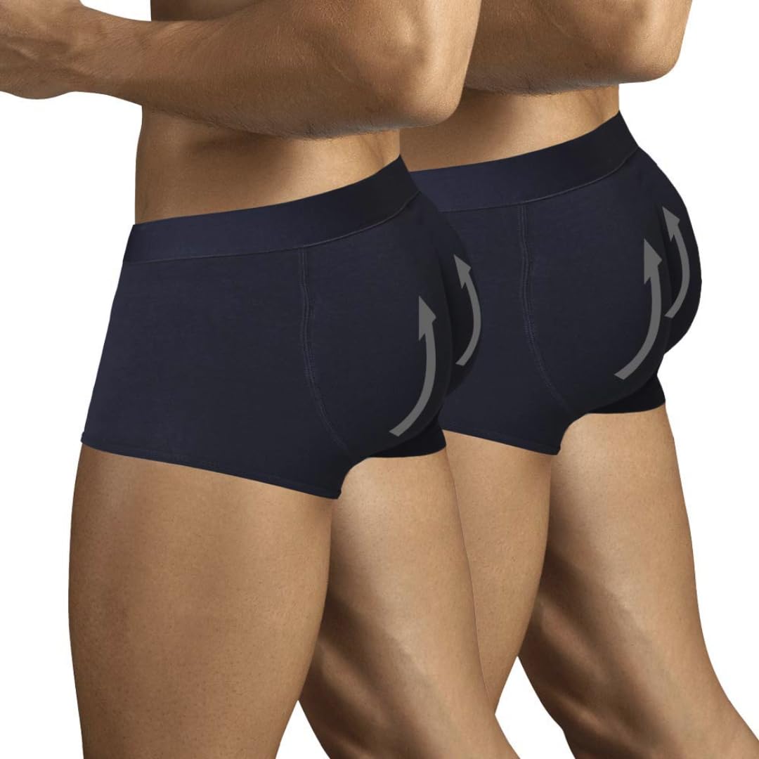 ARIUS Pack 2 Boxer-Unterhose mit Füllung in der hinteren - erweitert das Volumen und die Größe vom Gesäß - Men's Padded Buttocks - Men's Shapewear - Push UP Herren