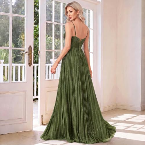 Image of Sexy Backless Maxi Formal Dress for Women with Sequin, Sleeveless Pleated Evening Gowns for Wedding and Cocktail