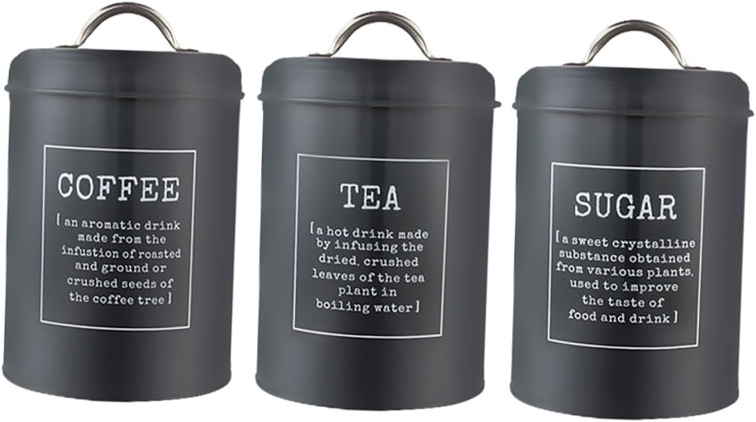 Nordic Style Metal Coffee Canister, Tea Leaf and Sugar Storage Jars with Lids, 3pcs Kitchen Food Storage Set for Pantry Organization Random Style