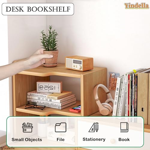 Image of Yindella Multi-Functional Desktop Bookshelf Organizer, Wooden Storage Shelf, Adjustable Office Desk Organizer for Books, Stationery, Space-Saving Home & Office (Desk Bookshelf-01)