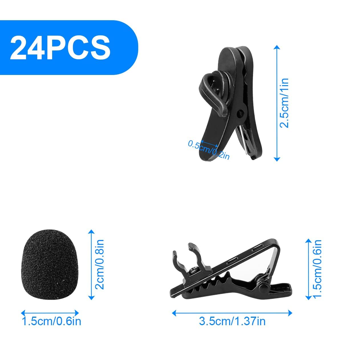 GLADFRESIT 24PCS Microphone Accessory Kit Highly Elastic Practical High-Quality Plastic Clips 075 Clips Sponge Suitable for Lavalier Microphones - Image 2