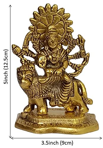 Estatua de Metal Sherawali Durga Ma Dorada 3.5x2.5x5 in miniatura 4