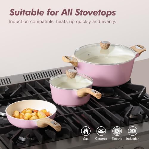Image of SENSARTE Ceramic Pots and Pans Set Nonstick, Kitchen Cookware Sets, 14-Piece Induction Cookware, Non-toxic Healthy Non Stick Cooking Set, with Frying Pans Set, PFAS PTFE PFOA PFOS Free