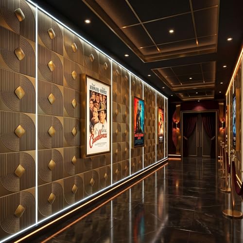 Image of Kayra Decor 3D PVC Wall Panels with Acrylic Finish for Bedroom & Living Room, Curve Line Design Champagne Gold, 19.7 x 19.7 Inch, Pack of 40 (107.6 Sq Ft)
