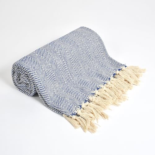 Image of Soft Throw Blanket | Used Both Indoor and Outdoor | Blanket for Living Room | Bedroom | Hall | Kids Room | Sofa and Bed or Chair Throw (Zigzag Blue)