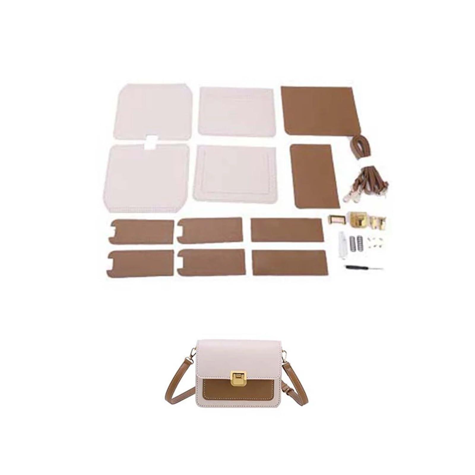 Juego de bolsos hechos a mano, costura a, artesanía cuero, kit bricolaje, fabricación, caja cuadrada, material | Num1 White