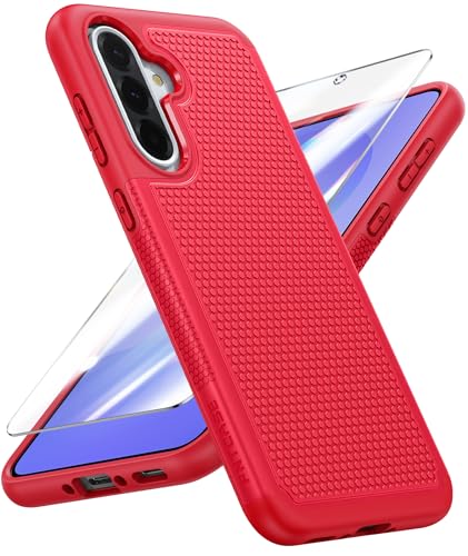 Image of FNTCASE for Galaxy A36-5G Phone Case - A56-5G Military Grade Drop Protection, 14ft Drop Tested, Screen Protector Included, Anti-Slip Matte Textured, TPU+PC Dual Layer Shockproof Cover (Red)