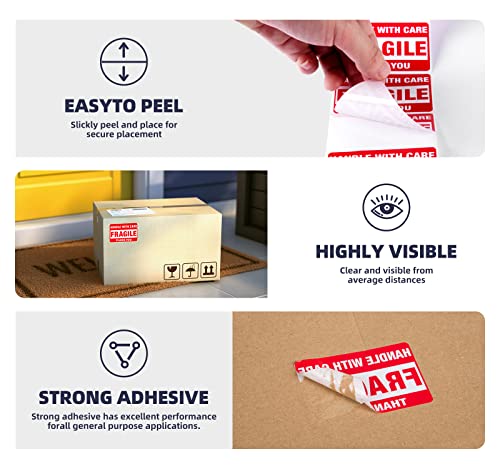 Image of Fragile Stickers for Shipping Moving Boxes 2000 Fragile Labels 2 x 3 Inch Fragile Tape for Shipping Handle with Care Sticker-4 Rolls, Red
