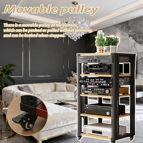 Adjustable 2/3/4/5-Tier Media Stand with Wheels - Modern Audio Rack for Home Theater, Stereo & Recording Room - Double Layer Audio-Video Shelving Solution