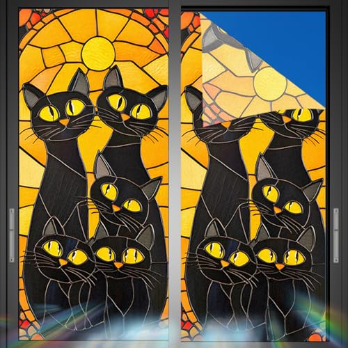 Image of Nuxovilar Halloween Black Cat Pattern Window Film 17.5x39.3 in PVC