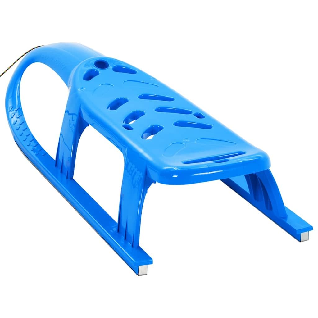 Trineo infantil azul de plástico PP con cuchillas de acero y cuerda de tracción, 102,5 x 40 x 23 cm, tobogán de nieve para diversión invernal a partir de 3 años