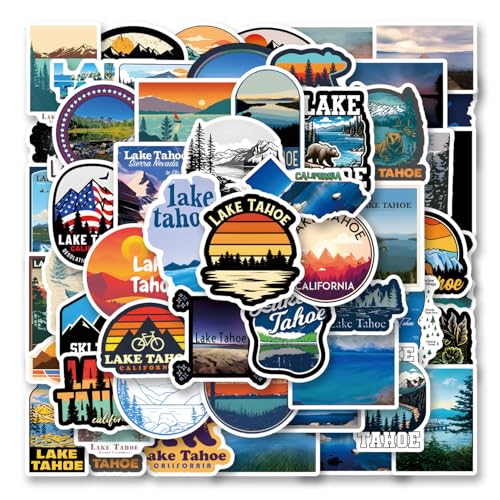 62Pcs Lake Tahoe Stickers Pack, Aesthetic Vinyl Waterproof Sticker Decals for Water...