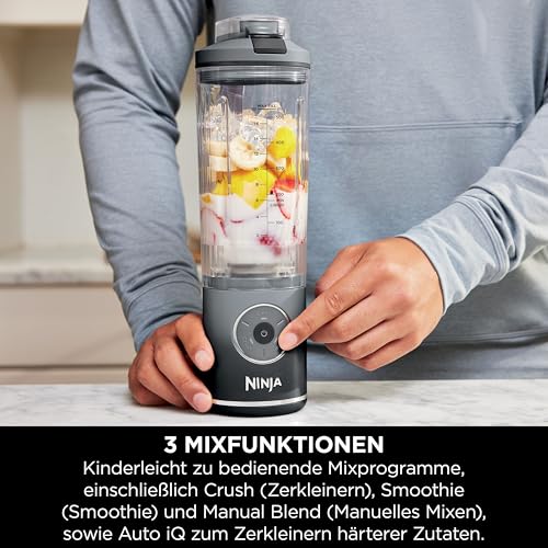 Ninja Blast Max Tragbarer Mixer/Blender/Smoothie Maker, 570 ml, wiederaufladbar, Mixbecher & auslaufsicherer Deckel, 3 Funktionen, Smoothies, Proteinshakes, Kühles Grau BC251EUGY – Bild 6