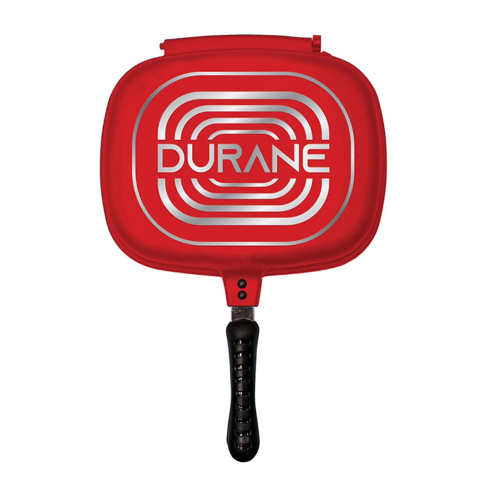SQ Professional Durane Die-Cast Magic Pan 32cm Double Sided Stove Top Grill Pan Multifunction Deep Grill Ridges Steak Pan - Grill Pans (Red)