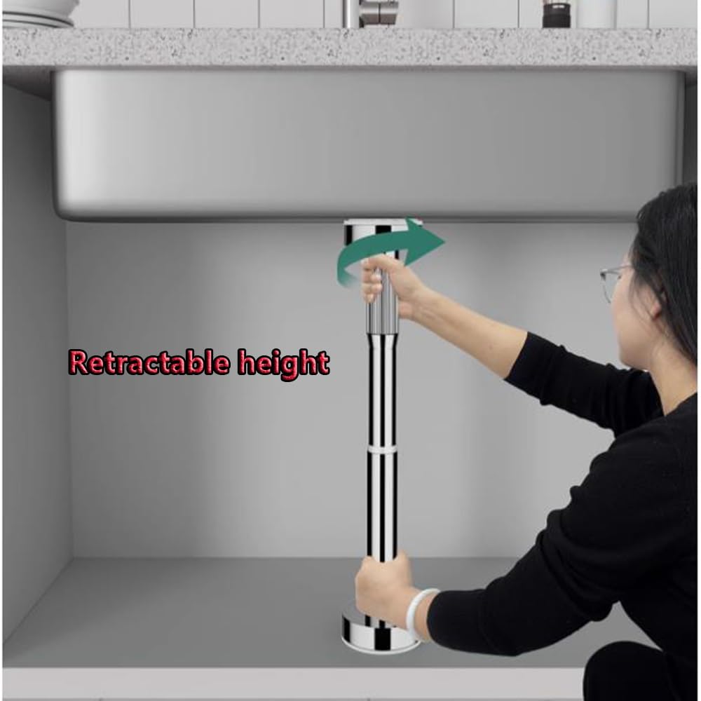 Las Patas de Soporte telescópicas Ajustables para el Fregadero, los Soportes empotrados sin Necesidad de taladrar y Las Varillas de Mantenimiento de Acero Inoxidable mejoran la Estabilidad y