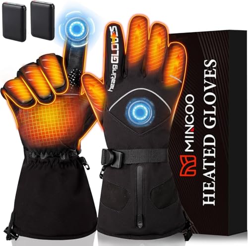 Mincoo Beheizbare Handschuhe Damen Herren mit 2 x 5V 6000mAh Akkus, 3 Stufige, Type-C Ladung, Wasserdicht, Touchscreen, fur Ski Wandern Radfahren (S)
