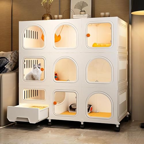 猫のケージ - 屋内の猫の囲い、屋内猫用の猫の犬小屋は、高さを4cm増加させるキャスターを備えた屋内猫の猫の猫の猫の猫です(色:セットA、サイズ:106 * 46.5 * 110cm) FANDIAO