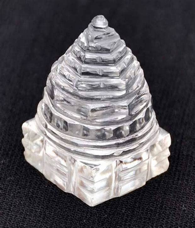 Image of 100% Pure Sphatik Crystal Shree Maha Meru Yantra (Original) for Pooja / Shree Yantra / Crystal shri Yantra (Weight- 50-60 Grams, 4X4X5 cms (LXBXH) (Big) Blessed & Energized for Spiritual Powers
