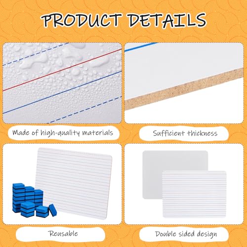 Image of 24 Pack Dry Erase Boards with Lines, 9 x 12 Inch Double Sided Mini Whiteboards for Students, Classroom Lapboards for Kids, Teachers, Homeschool, Includes 24 Erasers, Bulk Lined Whiteboards