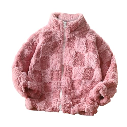 Boys Girls Plush Fleece Jacket Zip Plaid Soft Coat Kids Fall Winter Warm Outwear Comfortable Casual Fashion Outfits