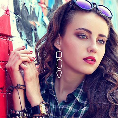 Handmade Dangle Boho Mixed Metal Earrings 3 Geo Shapes For Women (Silver Smooth) #TOP1