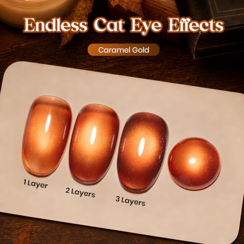 Image of Beetles Caramel Gold Cat Eye Gel Nail Polish - 15ML Amber Brown Glass Cat Eye Magnetic Gel Polish with Magnet Golden Orange Brown Gel Polish for Fall Nails Soak Off UV Nail Art Gift
