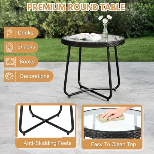 Image of DEVOKO Furniture 3-Piece Patio Set Elegant Black Wicker Design and Gray Cushions for Comfortable Outdoor Living
