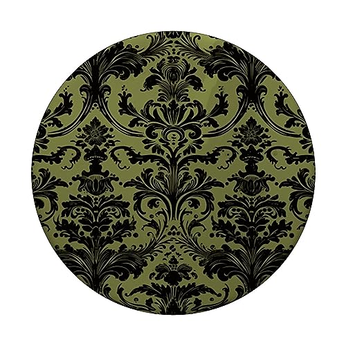 Black Damask Elegant Olive Green PopSockets Swappable PopGrip - Image 3