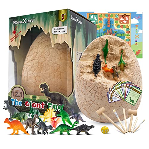 Dinosaur Egg Excavation Kit, Discover Jumbo Dino Egg Dig Kit Dinosaur Eggs Toys with 12 Different Dinosaur Toys for Dinosaur Birthday Theme Party, Kids Dinosaur Toys Easter Science STEM Toys for Kids