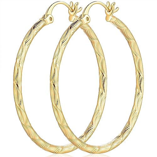14K Gold Hoop Earrings - Large Hoop Earrings for Women - Hypoallergenic Gold Jewelry (35mm*2mm)