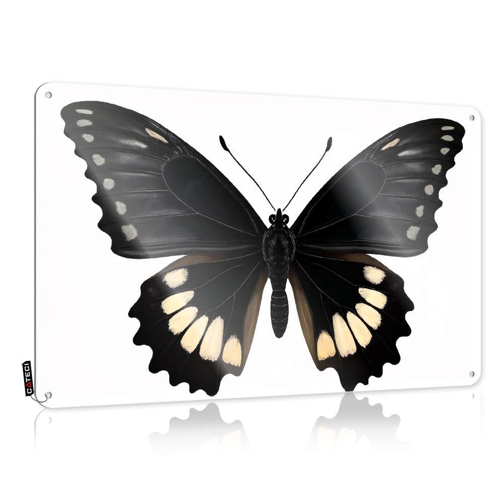 Peeking Highland Wall Decor Sign Travel Vintage Tin - Black Butterfly With White Spots. / Bathroom Rules & Western For Bedroom