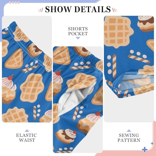 Waffles Ice Cream Pattern Pajama Pants Lounge Sleep Pants Elastic Waist Long Pajama Bottoms with Pockets for 6-14 Years4