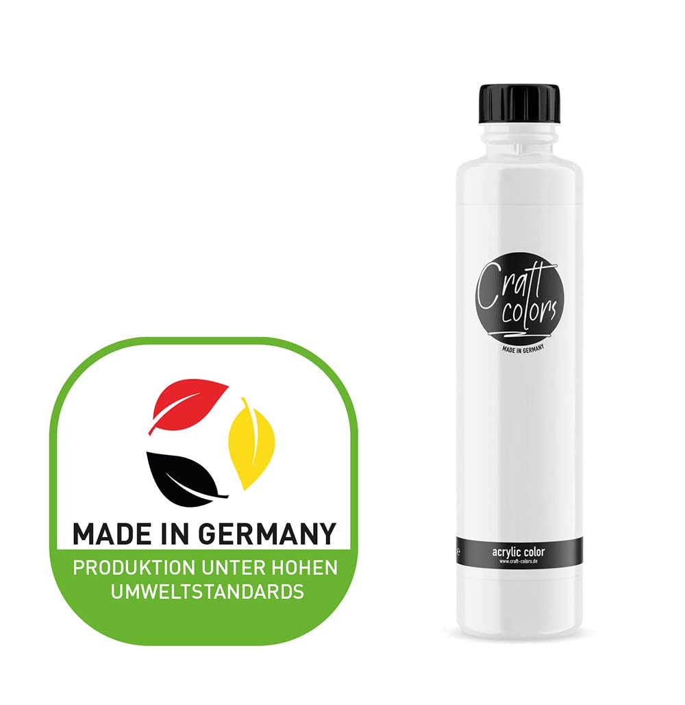 Craft Colors® Pintura acrílica de alta calidad, color blanco, 750 ml, fabricada en Alemania, pintura opaca, adecuada para acrílico, secado rápido, alta pigmentación