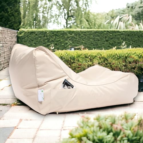 Ecopuf - Puf Sillón de Exterior Chaise Longue - Saco con Compartimento y asa - Saco de Tela Resistente - Sillón Relajante - Mobiliario doméstico - 115x65x60cm, Crema Nc18 - imagen 2