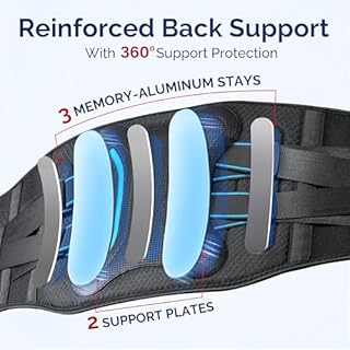 FEATOL Lower Back Brace with 5 Reinforced Stays for Women and Men, Adjustable Snug-Fit Lumbar Support Belt for Work, Size L, Waist 34.3-38inches