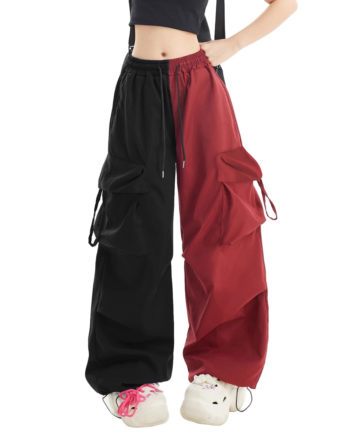 Skateboard Frog Pantaloni Cargo Donna Larghi Streetwear Colori a Contrasto