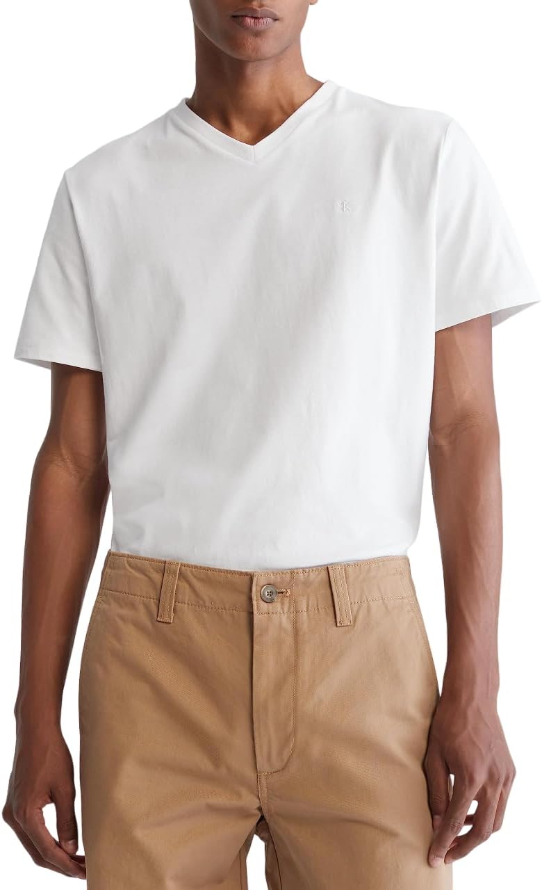 Calvin Klein Mens Smooth Cotton Solid V-Neck T-Shirt