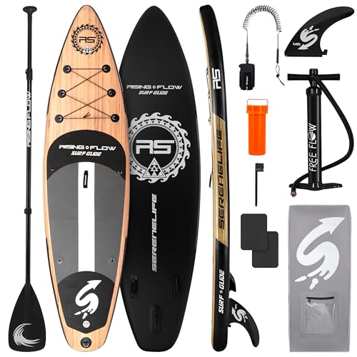 SereneLife Stand Up Paddling Board Set – SUP Board Aufblasbar mit Paddel, Pumpe, Leine, Finne, Rucksack & Mehr – SUB Paddleboard für Kinder & Erwachsene – für Wassersport in Seen, Flüsse & Meer