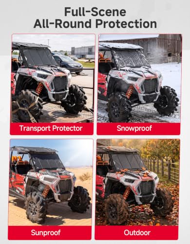 Image of KEMIMOTO Thick Glass Windshield Cover Protector Large Size Easy Installation Compatible with 2014-2023 RZR XP 1000 Snow Dust Reduction 800D Waterproof Fabric 10mm EVA Foam Soft Plush Inner Lining
