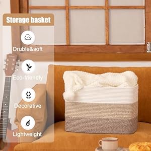 Storage baskets for organizing 2 pack woven basket for storage rectangle baskets for shelves closet organizers toy basket for nursery storage living room laundry room bedroom gradient brown  urban country home decor