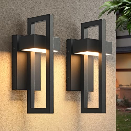 SIONLOM Outdoor Wall Lights Modern LED Exterior Lighting Fixtures 3000K 20W Outdoor Wall Sconce for Porch Matte Black Outside Wall Mount Lights for Front Door House Garage Indoor 2 Packs
