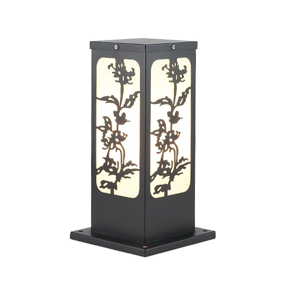 GTHTUHFD Black Pillar Outdoor Light, Chinese Style Pole Lamp, Modern Street Lighting For Patio, Backyard, Front Porch Decor,Chrysanthemum-H:15.7inch/40