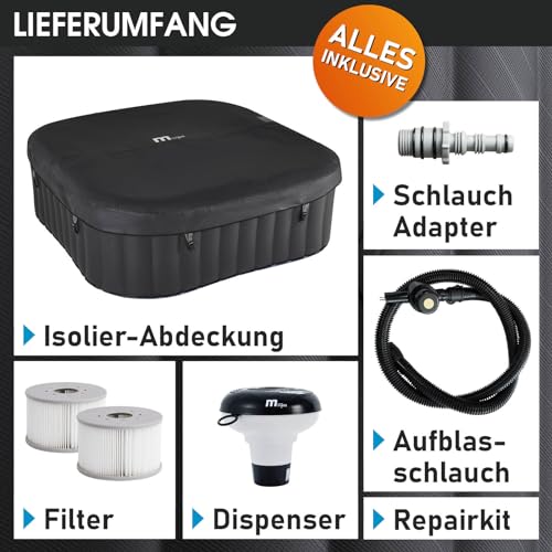 Whirlpool aufblasbar BRAST MSpa Tekapo für 6 Personen 185x185cm In-Outdoor Pool 132 Massagedüsen Energiespar-Timer Heizung Aufblasfunktion per Knopfdruck Bubble Spa Wellness Massage