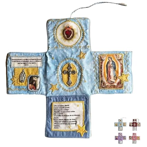 Devocional de bolsillo hecho a mano, edición de fe, kit de oración de viaje católico de 10 pulgadas con cruz, bolsa de tela plegable en forma de cruz, imágenes de santos y oraciones españolas, regalo Devocional de bolsillo hecho a mano, edición de fe, kit de oración de viaje católico de 10 pulgadas con cruz, bolsa de tela plegable en forma de cruz, imágenes de santos y oraciones españolas, regalo