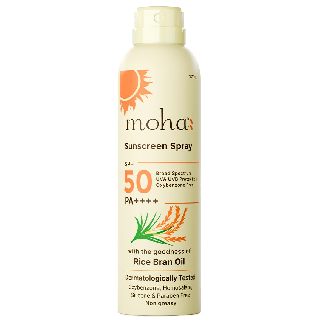 MOHA SPF 50 Sunscreen Spray UVA+UVB Protection Lightweight, No White Cast, Broad Spectrum PA +++ | For Women & Men | 170gm pack of 1